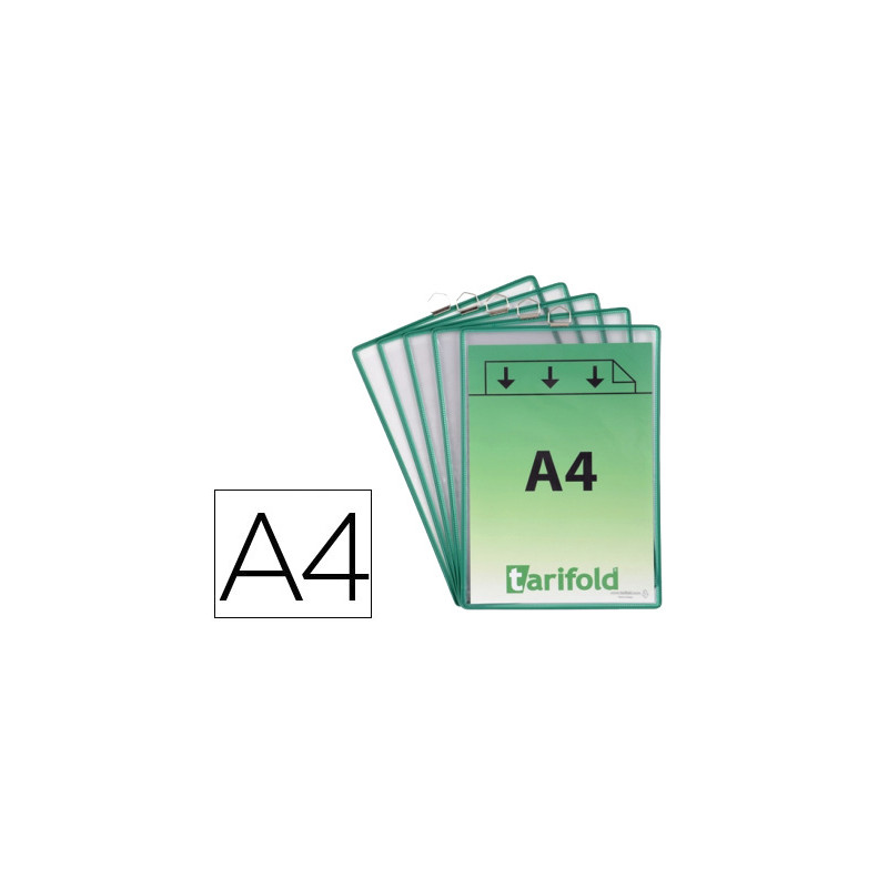 Funda para colgar tarifold din a4 pvc con anilla marco verde pack de 5 unidades