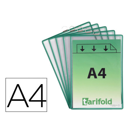 Funda para colgar djois din a4 pvc con anilla marco verde pack de 5 unidades