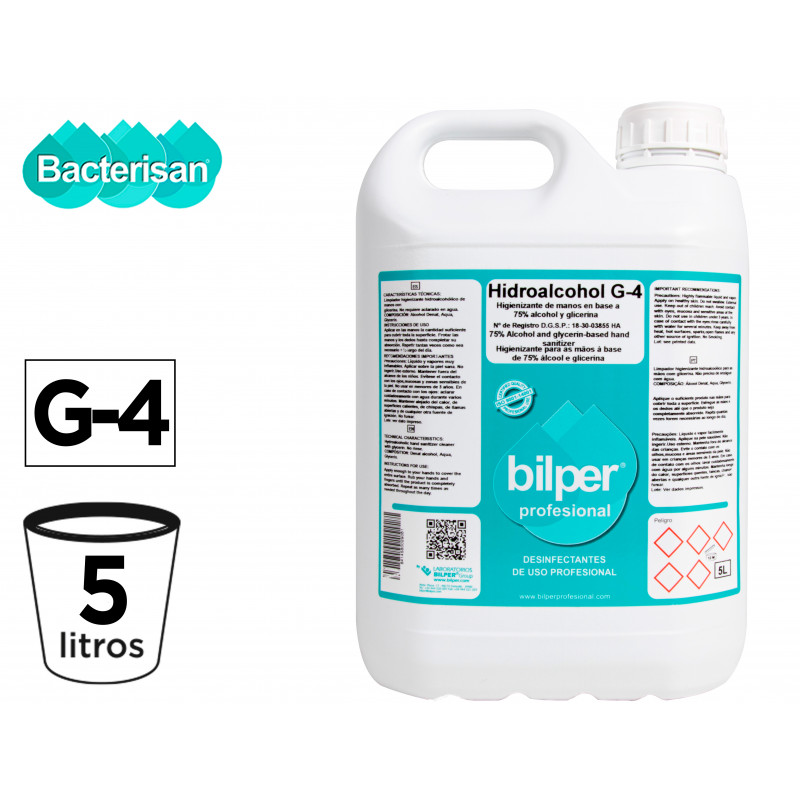 Gel hidroalcoholico higienizante bacterigel g5 virucida bactericida fungiciday levuricida garrafa 5 litros
