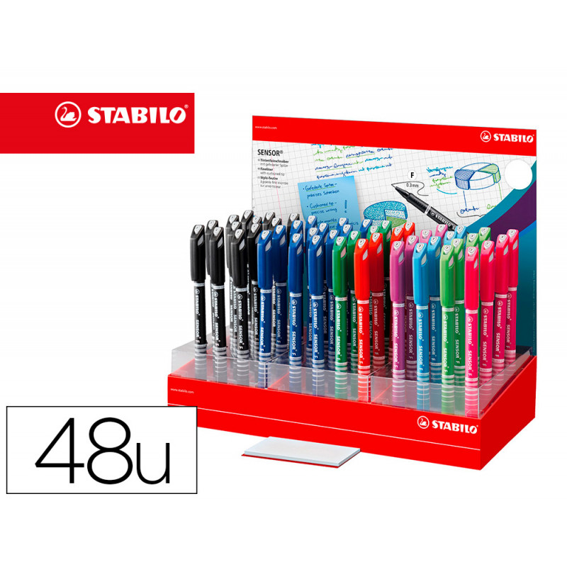 Rotulador stabilo sensor punta de fibra 0,3 mm expositor de 48 unidades colores surtidos