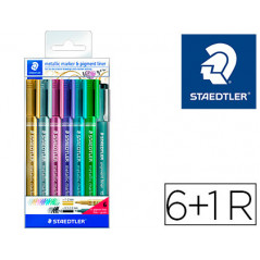 Rotulador staedtler metalico 8323 blister de 6 unidades colores surtidos + 1 rotulador calibrado 308 c2-9