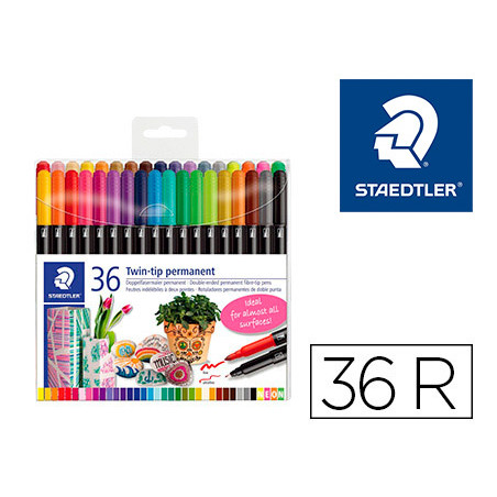 Rotulador staedtler permanente doble punta 3187 estuche de 36 unidades colores surtidos