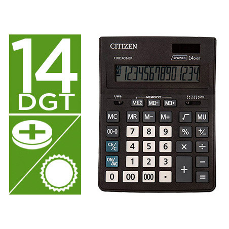 Calculadora citizen sobremesa business line eco eficiente solar y pilas 14 dígitos 200x157x35 mm