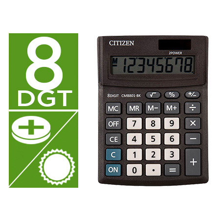 Calculadora citizen sobremesa business line eco eficiente solar y pilas 8 digitos 136x100x32 mm