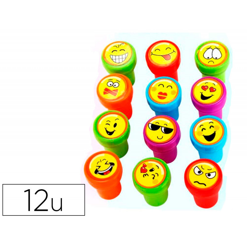 Sello x 'stamper emoticono uso escolar expositor de 12 unidades surtidas