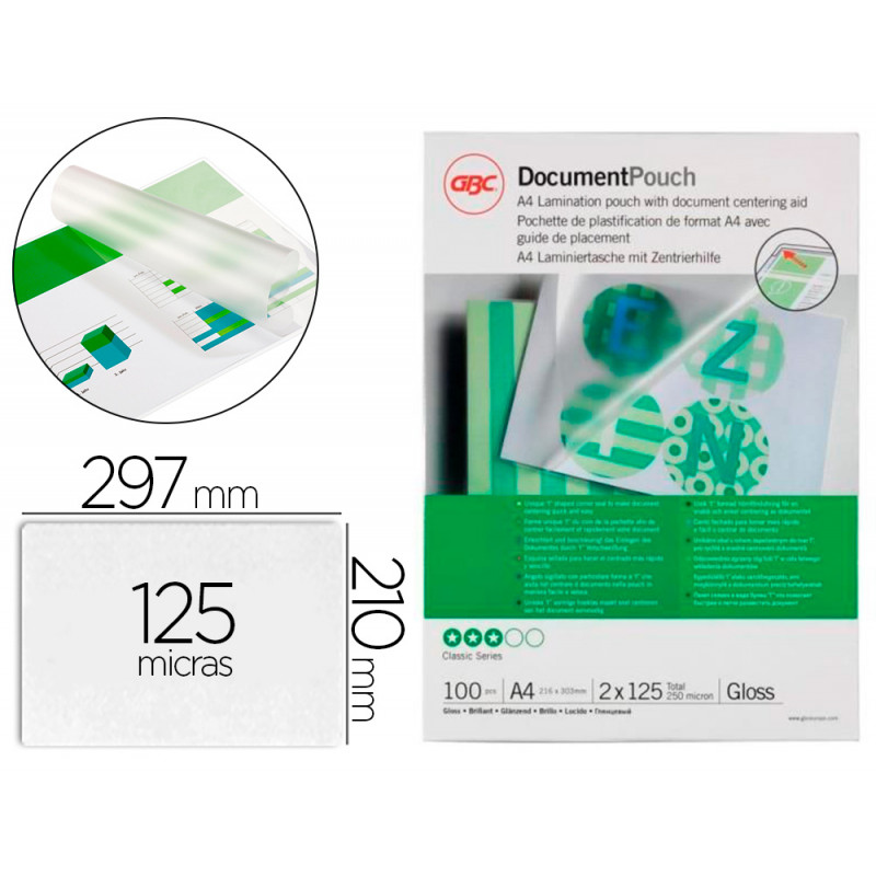 Bolsa de plastificar gbc din a4 125 micras acabado brillo caja de 100 unidades