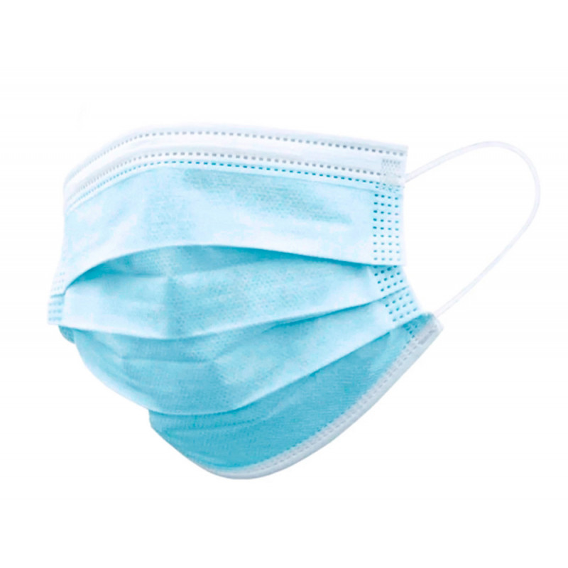 Mascarilla facial higienica azul desechable 3 capas con ajuste nasal metalico filtracion 95% mx onda