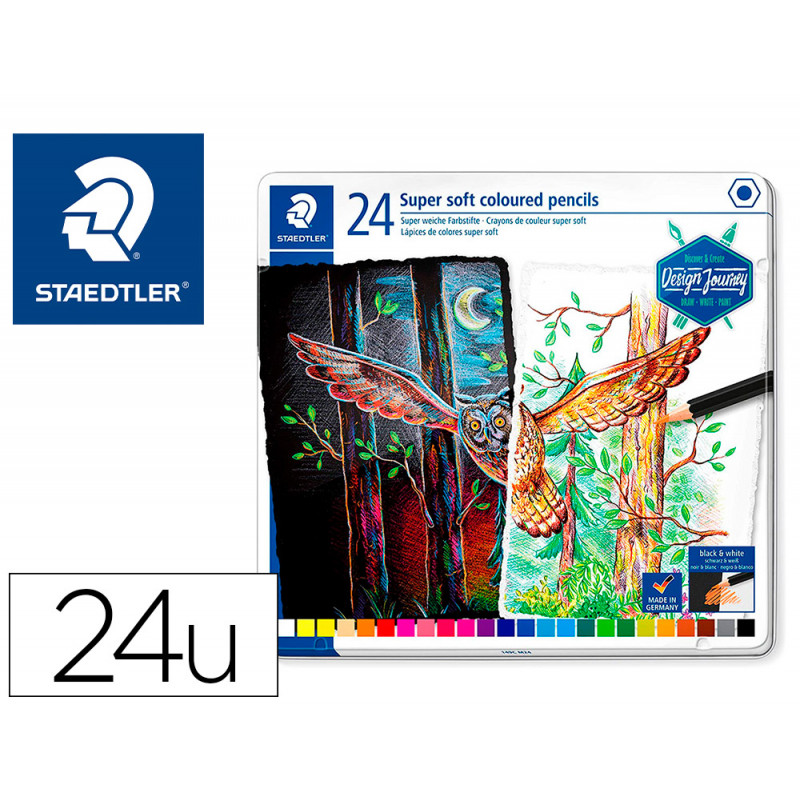 Lapices de colores staedtler super soft caja metal de 24 colores surtidos