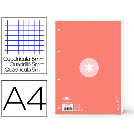 Recambio liderpapel a4 antartik 80 hojas 90g/m2 cuadro 5 mm 4 taladros 1 banda marco color rosa