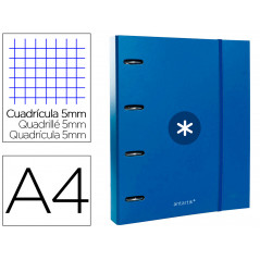 Carpeta con recambio y solapa liderpapel antartik a4 cuadro 5 mm forrada 4 anillas redondas 40mm color azul