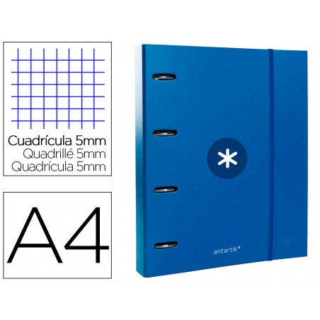 Carpeta con recambio y solapa liderpapel antartik a4 cuadro 5 mm forrada 4 anillas redondas 40mm color azul