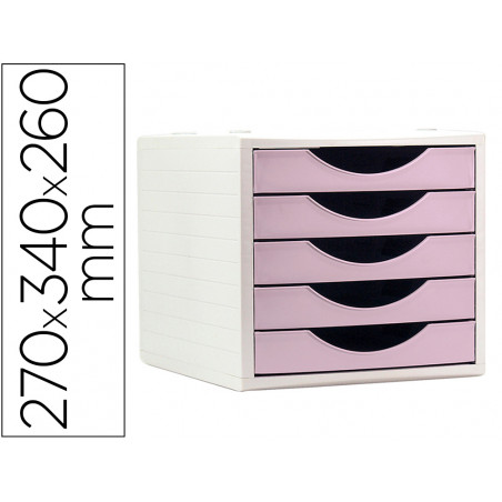 Fichero cajones de sobremesa q-connect 5 cajones color rosa pastel 270x340x260 mm