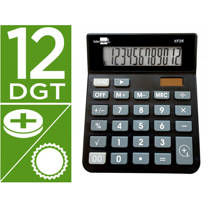 Calculadora liderpapel sobremesa xf26 12 dígitos solar y pilas 127x105x24 mm color negro Calculadora liderpapel sobremesa xf26 12 dígitos solar y pilas 127x105x24 mm color negro