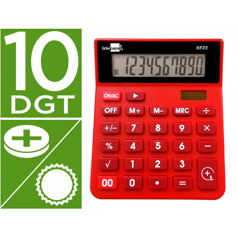 Calculadora liderpapel sobremesa xf22 10 dígitos solar y pilas color rojo 127x105x24 mm Calculadora liderpapel sobremesa xf22 10 dígitos solar y pilas color rojo 127x105x24 mm