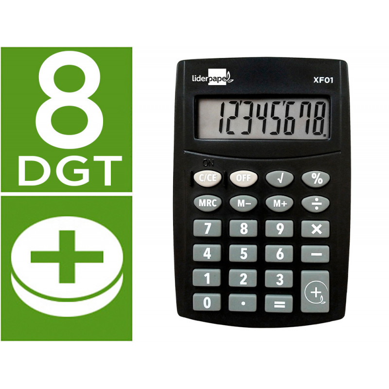 Calculadora liderpapel bolsillo xf01 8 dígitos pilas color negro 99x64x9 mm Calculadora liderpapel bolsillo xf01 8 dígitos pilas color negro 99x64x9 mm