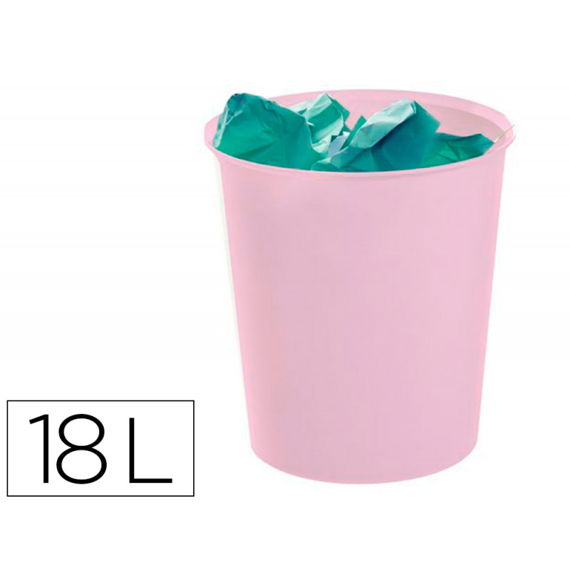 Papelera plastico archivo 2000 ecogreen 100% reciclada 18 litros color rosa pastel