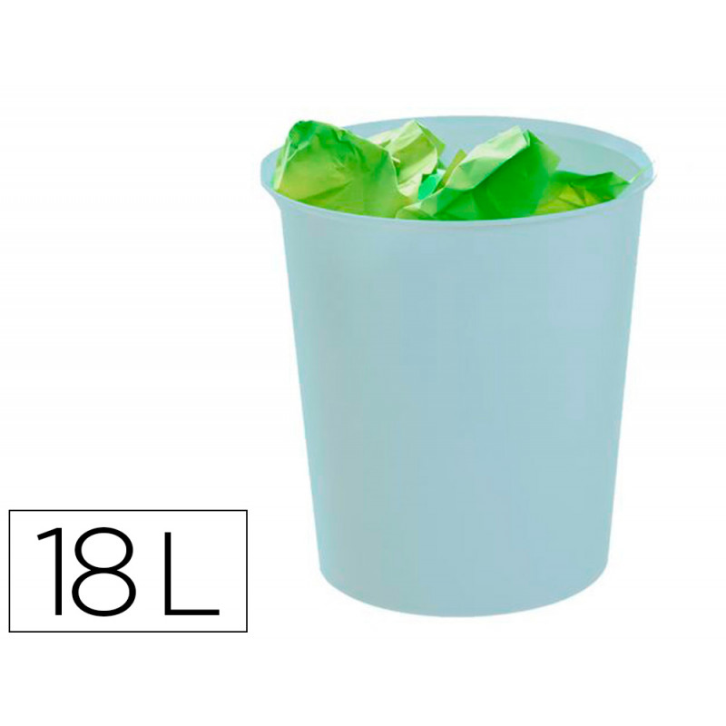 Papelera plastico archivo 2000 ecogreen 100% reciclada 18 litros color azul pastel 290x310 mm