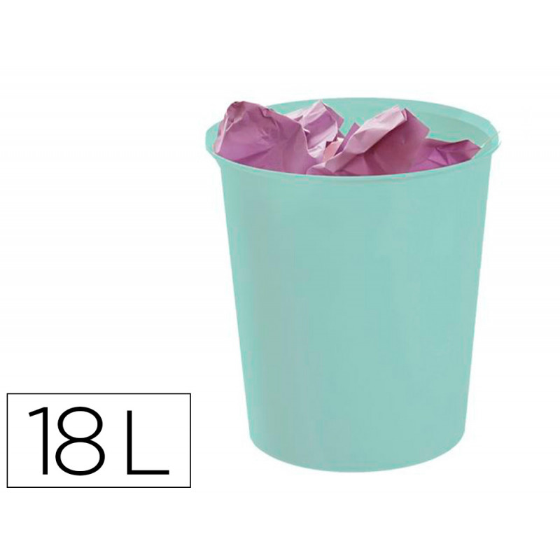 Papelera plastico archivo 2000 ecogreen 100% reciclada 18 litros color verde pastel 290x310 mm
