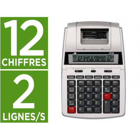 Calculadora liderpapel impresora pantalla papel 58 mm 12 digitos impresion bicolor blanca 235x155x62 mm