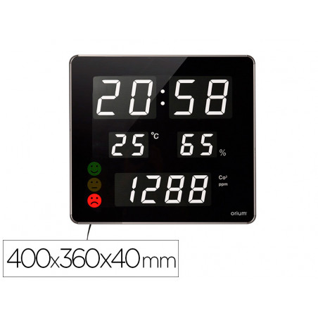 Reloj orium cep con medidor de co2 pantalla led alarma personalizable y sensor de infrarrojos 400x360x40 mm
