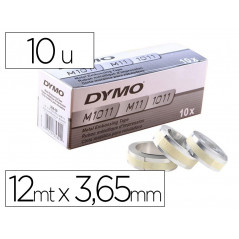 Cinta dymo aluminio con adhesivo 12mm x 3,65mt para rotuladora industrial m1011 caja de 100 unidades