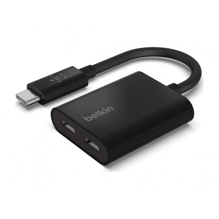 Adaptador belkin f7u081btblk usb-c de audio y carga color negro