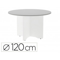 Mesa de reunion rocada redonda 3006aw02 estructura madera en aspas color blanco tablero gris 120cm diametro