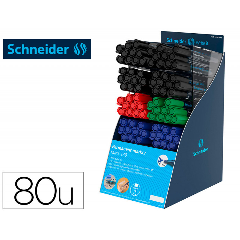 Rotulador schneider maxx 130 permanente punta redonda 1-3 mm reciclado 95% exp.80 unidades stdas. 218x315x168 mm Rotulador schneider maxx 130 permanente punta redonda 1-3 mm reciclado 95% exp.80 unidades stdas. 218x315x168 mm