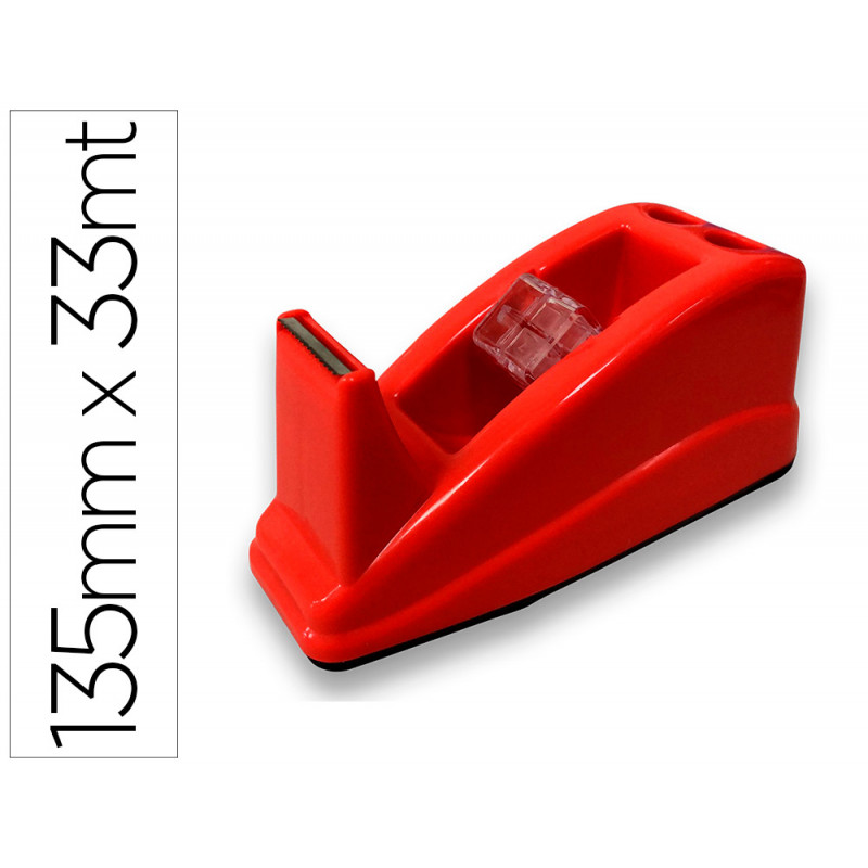 Portarrollo sobremesa q-connect plastico para cinta de 33 mt color rojo 135x58x60 mm