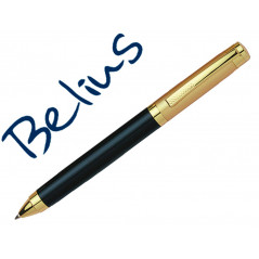 Boligrafo belius frankfurt negro y dorado tinta azul en estuche