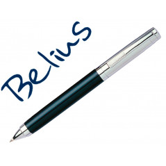 Boligrafo belius frankfurt negro y plata tinta azul en estuche
