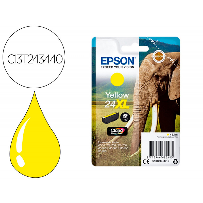 Ink-jet epson claria photo 24xl expression photo xp-750 / 850 amarillo 500 paginas