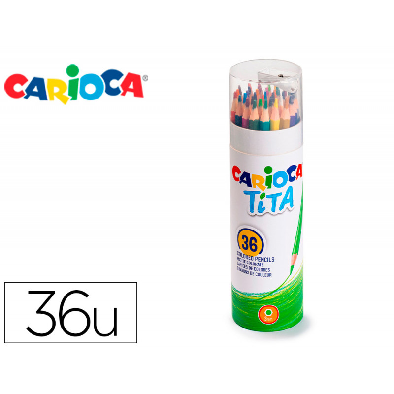 Lapices de colores carioca tita mina 3 mm tubo metal 36 colores surtidos + sacapuntas