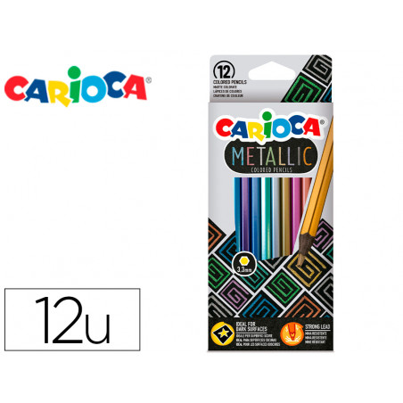 Lapices de colores carioca metallic hexagonal mina 3,3 mm caja de 12 colores surtidos