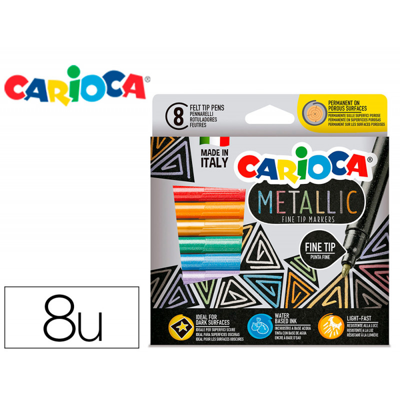 Rotulador carioca metallic punta fina caja de 8 unidades colores surtidos