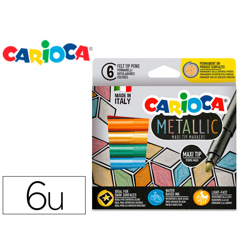 Rotulador carioca metallic punta maxi 6 mm caja de 6 unidades colores surtidos
