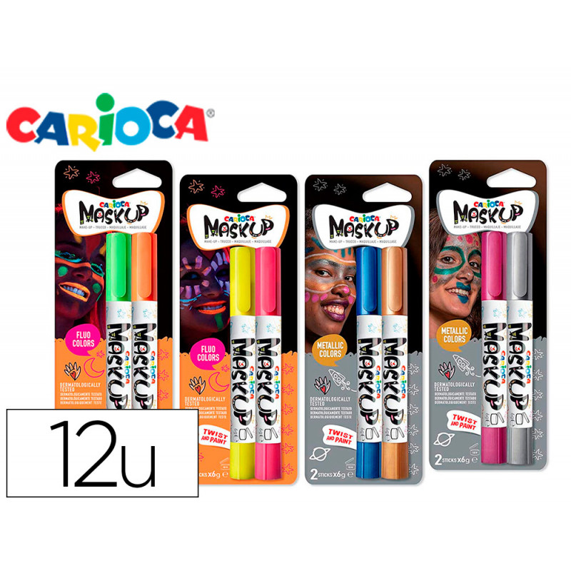 Barra de maquillaje carioca mask up neon / metallic expositor 12 blister de 2 barras colores surtidos