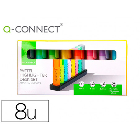Rotulador q-connect fluorescente pastel punta biselada estuche de sobremesa 8 colores surtidos