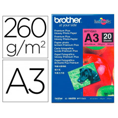 Papel fotografico brother premium plus brillo din a3 260g/m2 ink-jet pack de 20 hojas