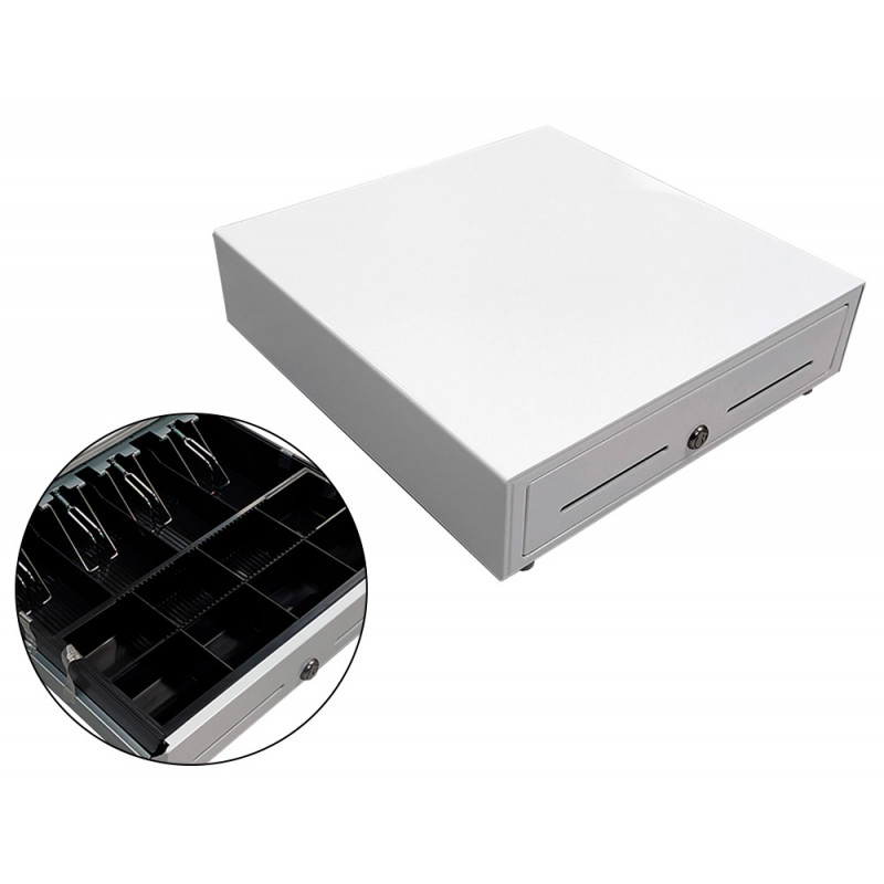 Cajon portamonedas 8 monederos 4 billeteros con llave electrico blanco 410x415x110mm
