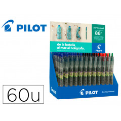 Boligrafo pilot ecoball plastico reciclado expositor de 60 unidades colores surtidos + 10 boligrafos