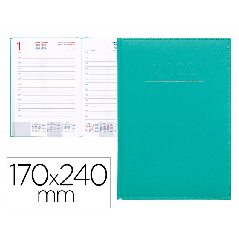 Agenda encuadernada liderpapel creta 17x24 cm 2022 dia pagina color turquesa papel 70 gr