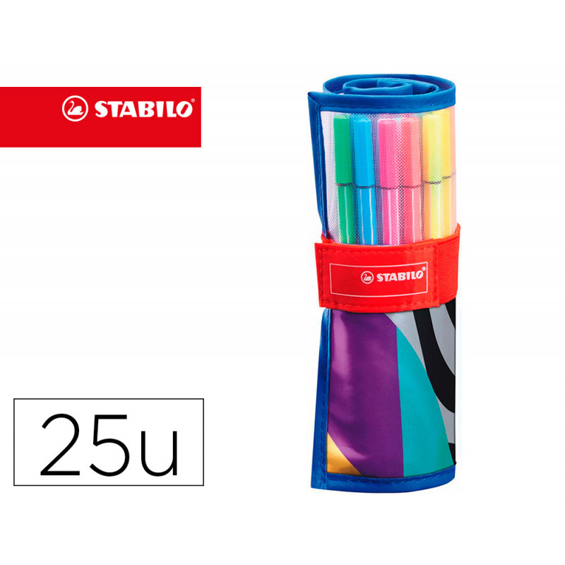 Rotulador stabilo punta de fibra pen 68 arty estuche rollerset de 25 unidades colores surtidos