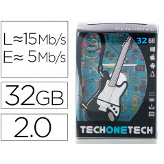 Memoria usb tech on tech guitarra black & blanco 32 gb