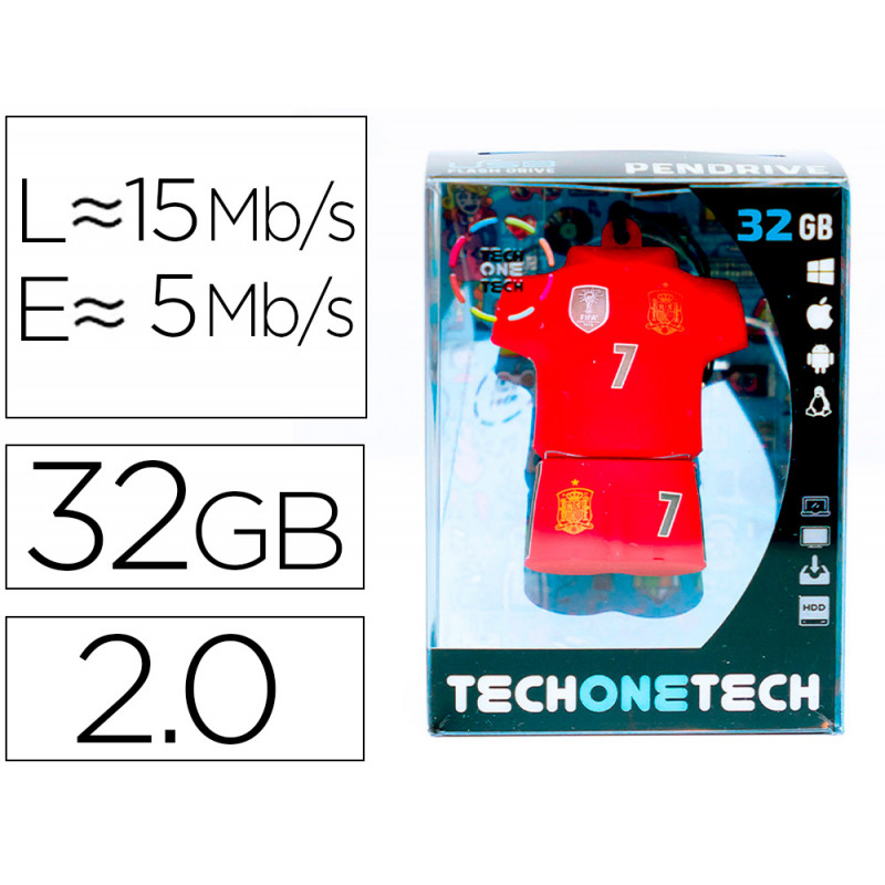 Memoria usb tech on tech seleccion futbol españa mundial brasil 32 gb Memoria usb tech on tech seleccion futbol españa mundial brasil 32 gb