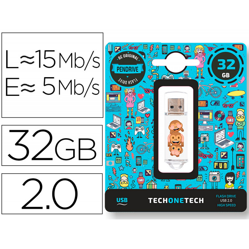 Memoria usb tech on tech emojitech no evil monos 32 gb Memoria usb tech on tech emojitech no evil monos 32 gb