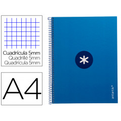 Cuaderno espiral liderpapel a4 micro antartik tapa forrada 80h 90 gr cuadro 5mm 1 banda 4 taladros azul oscuro