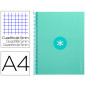 Cuaderno espiral a4 micro antartik tapa forrada 80h 90 gr cuadro 5mm 1 banda 4 taladros menta