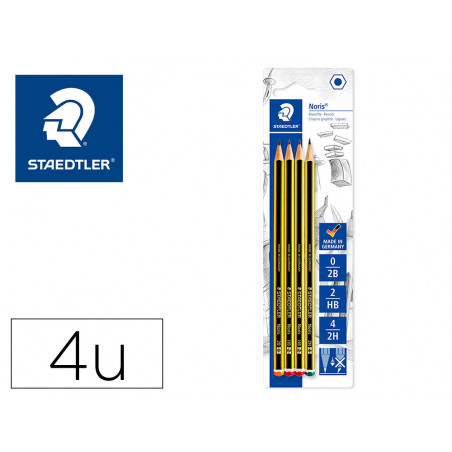 Lapices de grafito staedtler noris blister de 2 unidades n.2 hb + 1 unidad n.0 2b + 1 unidad n 4 2h