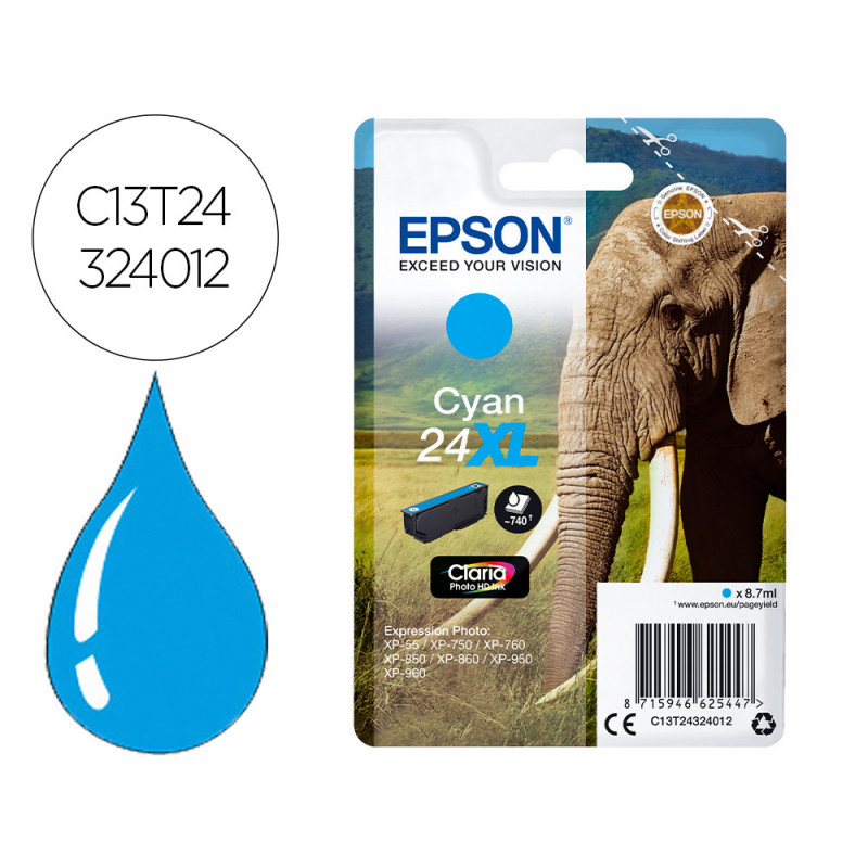 Ink-jet epson claria photo hd ink cian 24xl expression photo xp-760/950